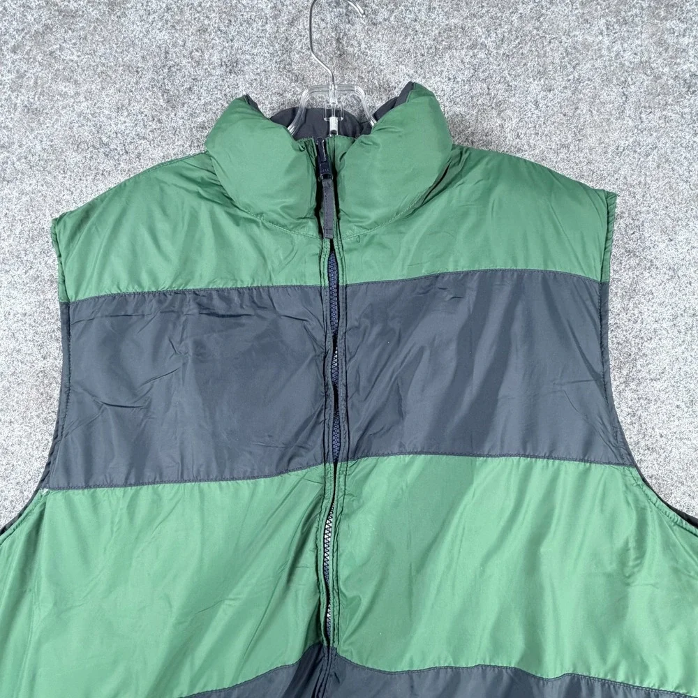 Cremieux Reversible Puffer Down Vest Mens L Navy Green Striped Full Zip‎ Up